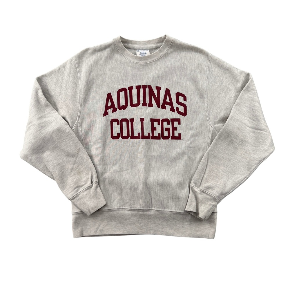 Champion Reverse Weave Aquinas College Crewneck Sweatshirt Men Small Gray Prep‎